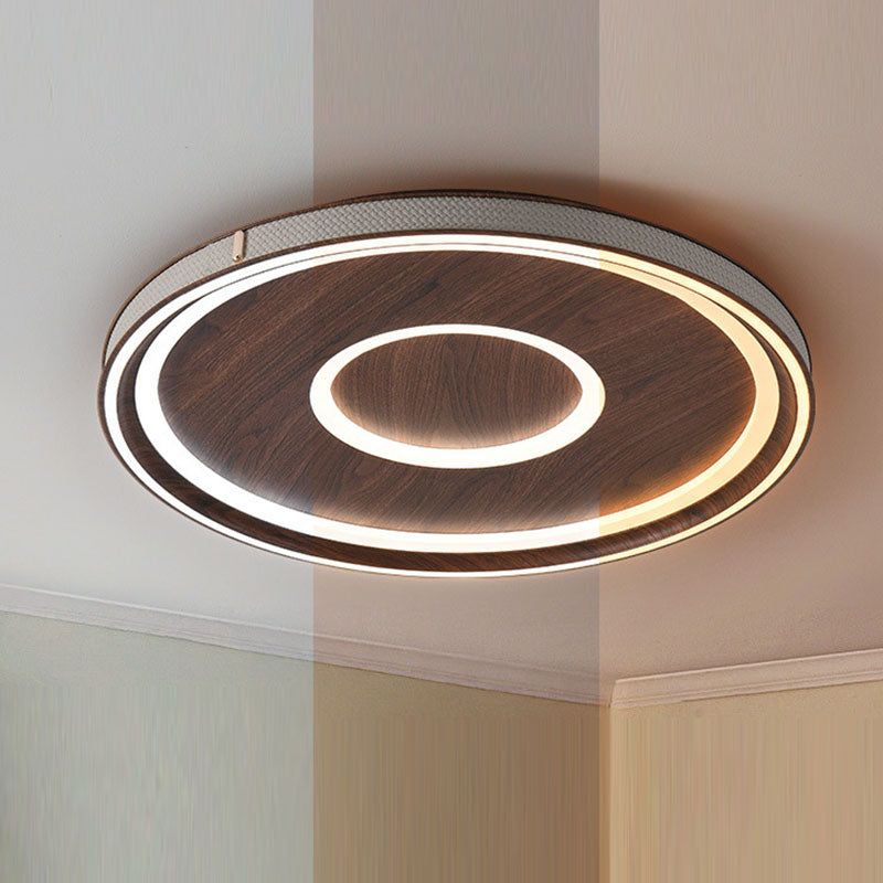 Contemporary Retro Iron Acrylic Aluminum Faux Leather Round LED Flush Mount Ceiling Light For Living Room