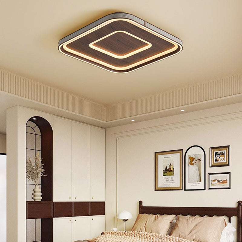 Contemporary Retro Iron Acrylic Aluminum Faux Leather Round LED Flush Mount Ceiling Light For Living Room