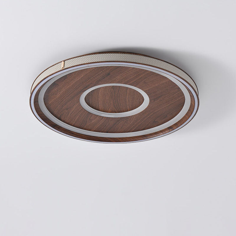 Contemporary Retro Iron Acrylic Aluminum Faux Leather Round LED Flush Mount Ceiling Light For Living Room