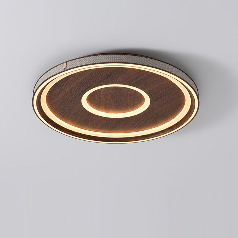Contemporary Retro Iron Acrylic Aluminum Faux Leather Round LED Flush Mount Ceiling Light For Living Room