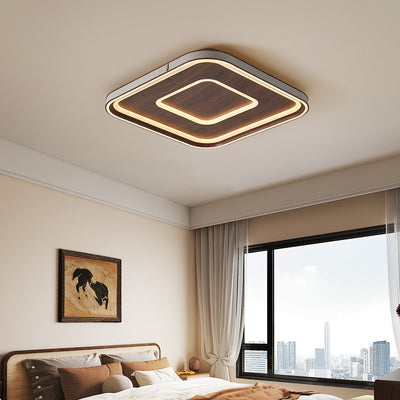 Contemporary Retro Iron Acrylic Aluminum Faux Leather Round LED Flush Mount Ceiling Light For Living Room