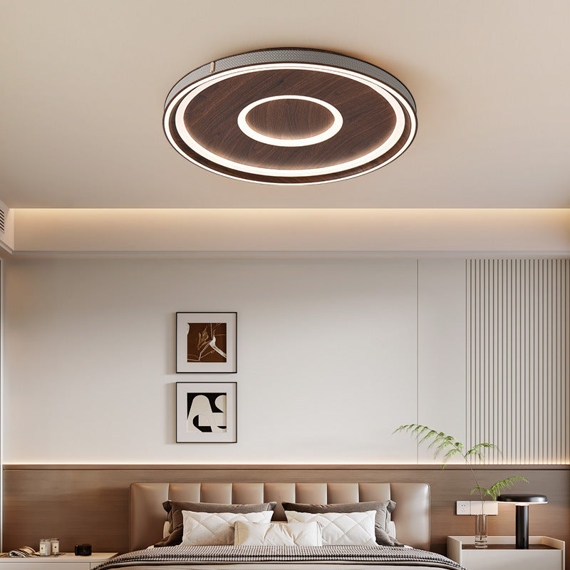 Contemporary Retro Iron Acrylic Aluminum Faux Leather Round LED Flush Mount Ceiling Light For Living Room