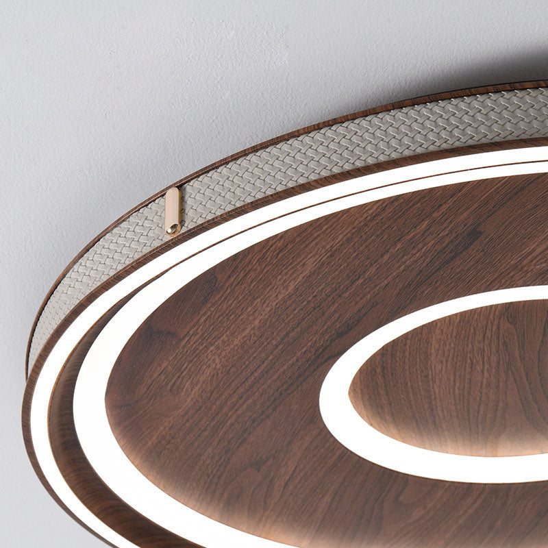 Contemporary Retro Iron Acrylic Aluminum Faux Leather Round LED Flush Mount Ceiling Light For Living Room