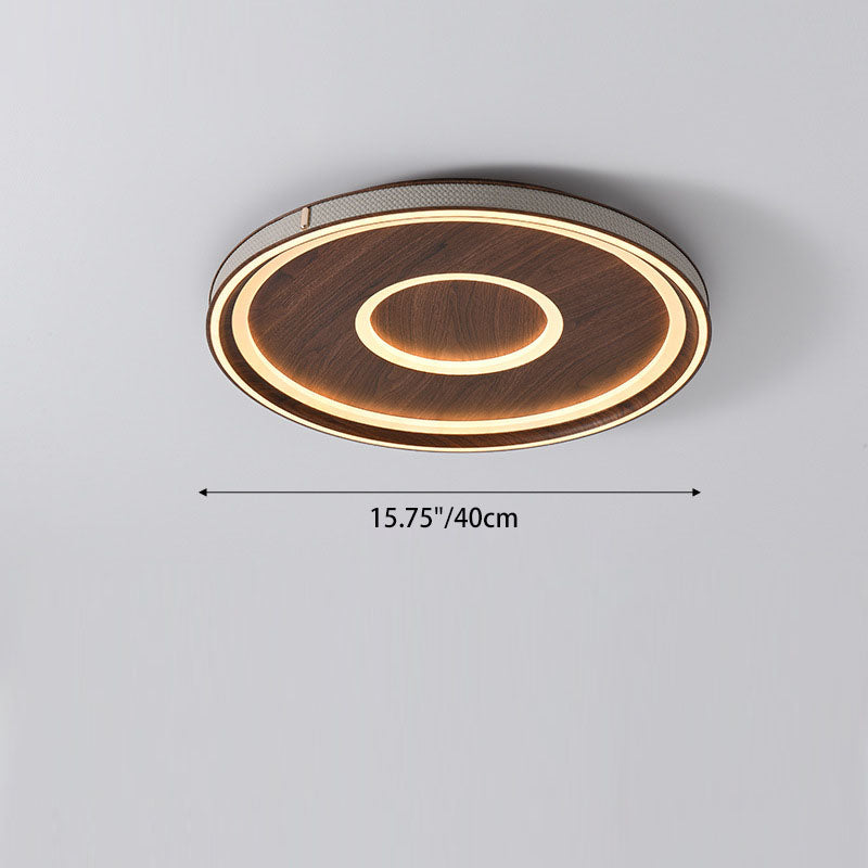 Contemporary Retro Iron Acrylic Aluminum Faux Leather Round LED Flush Mount Ceiling Light For Living Room