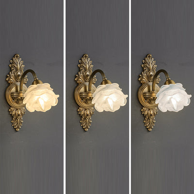 Contemporary Luxury Copper Glass Flower 1/2 Light Wall Sconce Lamp For Living Room