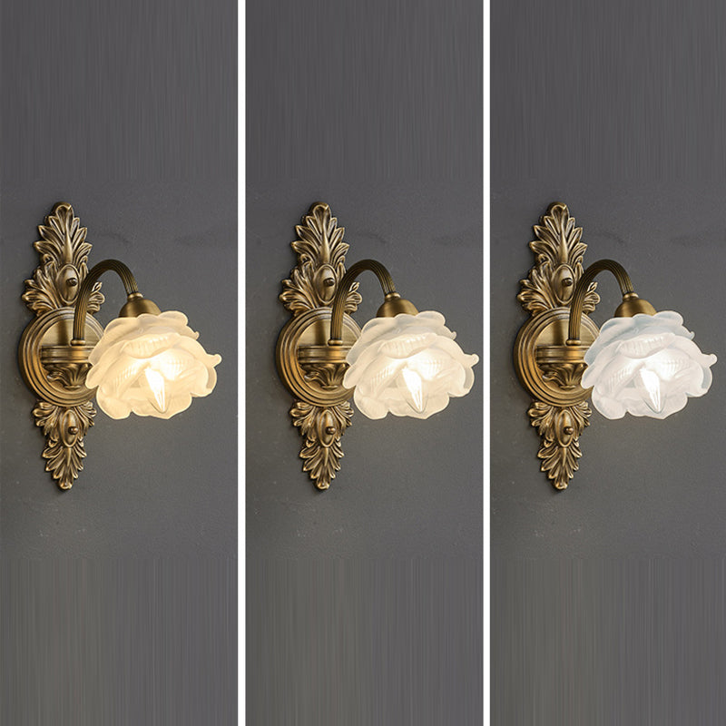 Contemporary Luxury Copper Glass Flower 1/2 Light Wall Sconce Lamp For Living Room