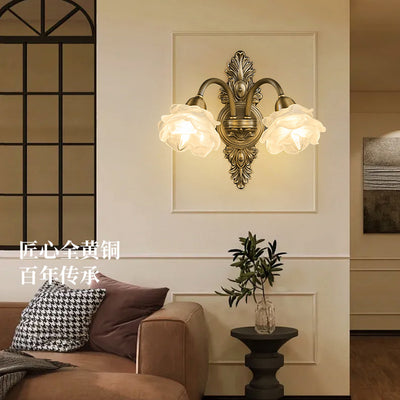 Contemporary Luxury Copper Glass Flower 1/2 Light Wall Sconce Lamp For Living Room