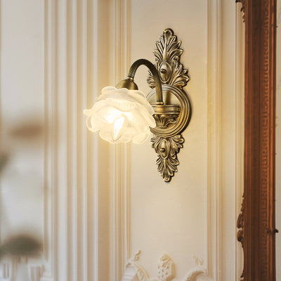 Contemporary Luxury Copper Glass Flower 1/2 Light Wall Sconce Lamp For Living Room
