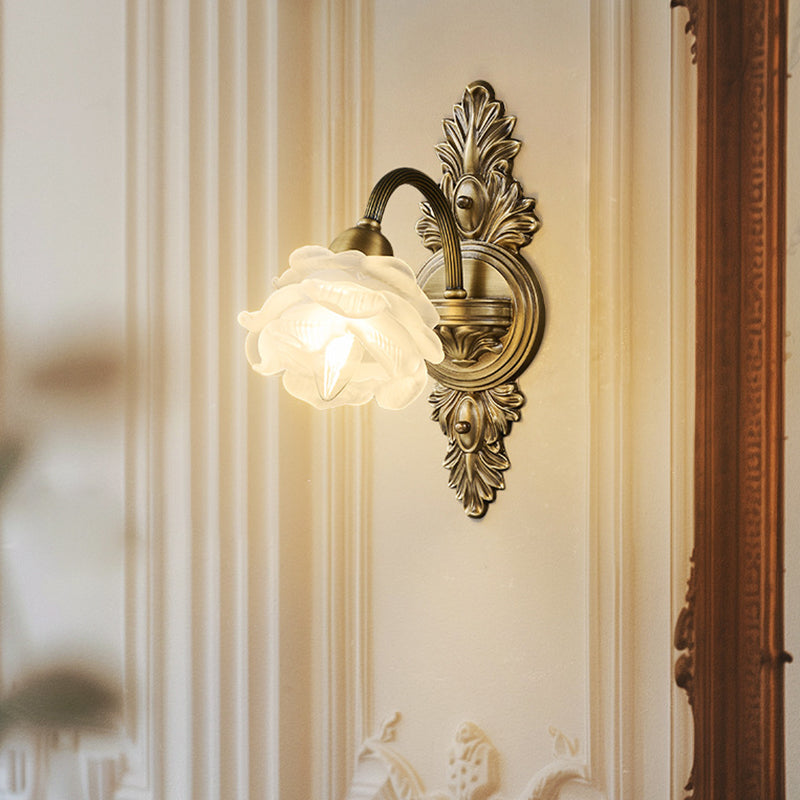 Contemporary Luxury Copper Glass Flower 1/2 Light Wall Sconce Lamp For Living Room