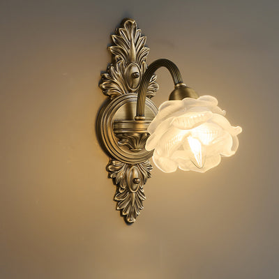 Contemporary Luxury Copper Glass Flower 1/2 Light Wall Sconce Lamp For Living Room
