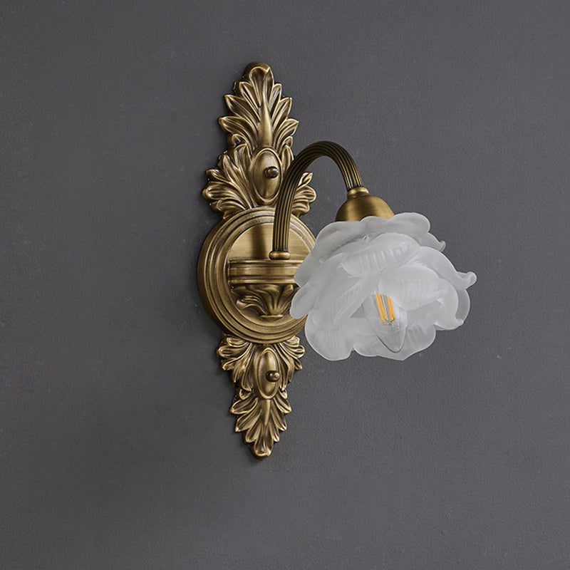Contemporary Luxury Copper Glass Flower 1/2 Light Wall Sconce Lamp For Living Room