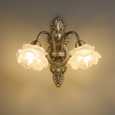 Contemporary Luxury Copper Glass Flower 1/2 Light Wall Sconce Lamp For Living Room