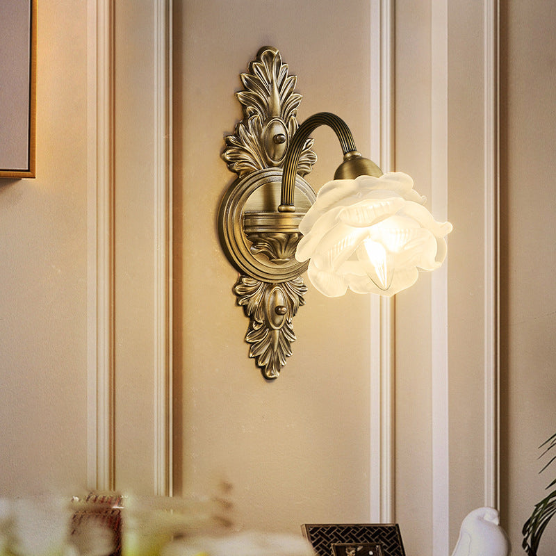Contemporary Luxury Copper Glass Flower 1/2 Light Wall Sconce Lamp For Living Room