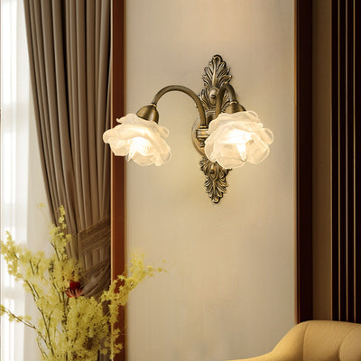 Contemporary Luxury Copper Glass Flower 1/2 Light Wall Sconce Lamp For Living Room