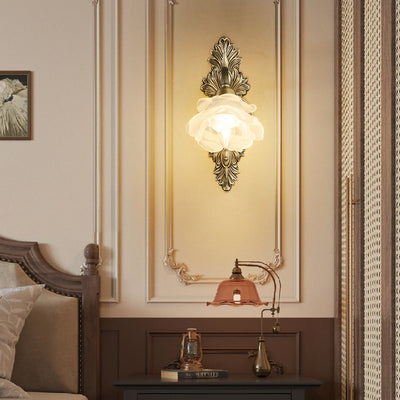 Contemporary Luxury Copper Glass Flower 1/2 Light Wall Sconce Lamp For Living Room