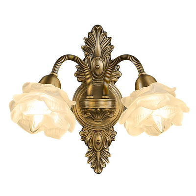 Contemporary Luxury Copper Glass Flower 1/2 Light Wall Sconce Lamp For Living Room