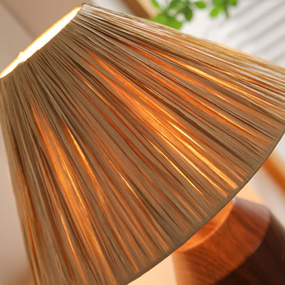 Traditional Japanese Iron Fabric Cylinder Imitation Wicker USB 1-Light Table Lamp For Bedroom