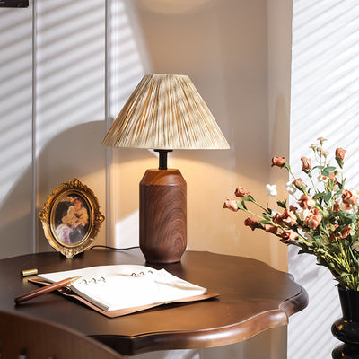 Traditional Japanese Iron Fabric Cylinder Imitation Wicker USB 1-Light Table Lamp For Bedroom