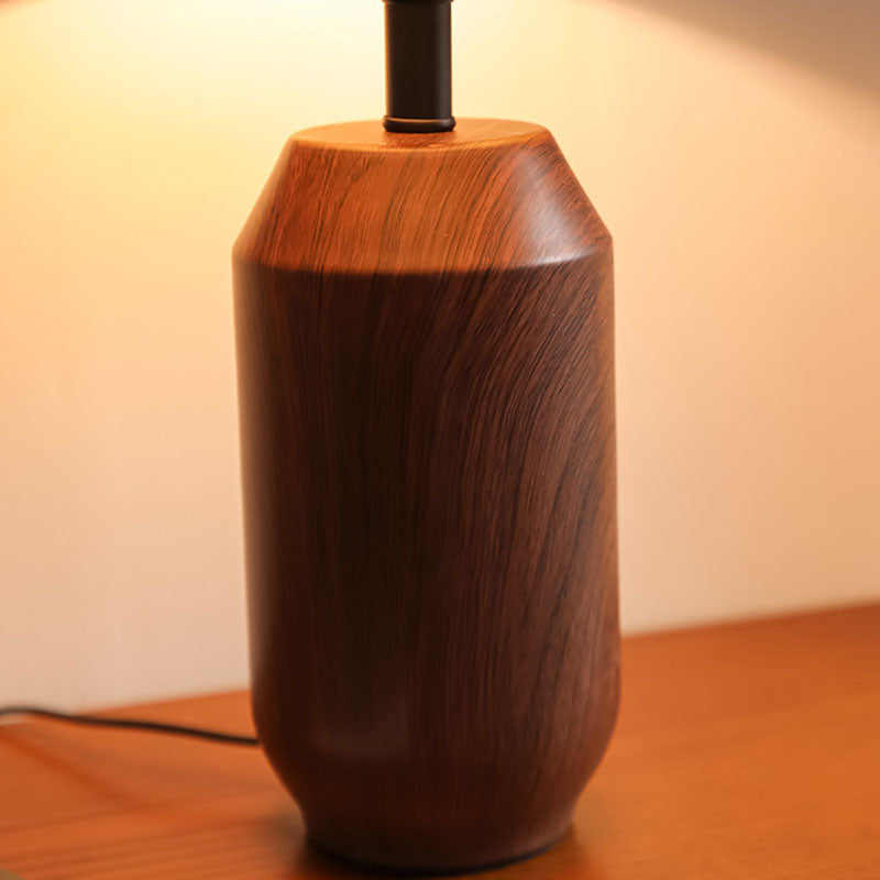 Traditional Japanese Iron Fabric Cylinder Imitation Wicker USB 1-Light Table Lamp For Bedroom