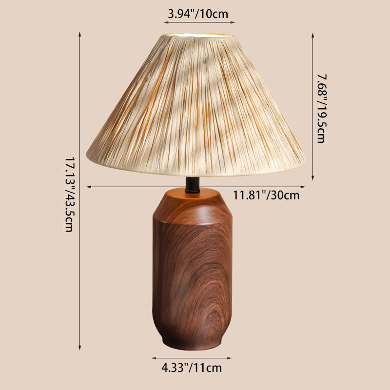 Traditional Japanese Iron Fabric Cylinder Imitation Wicker USB 1-Light Table Lamp For Bedroom