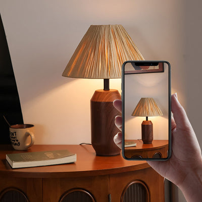 Traditional Japanese Iron Fabric Cylinder Imitation Wicker USB 1-Light Table Lamp For Bedroom