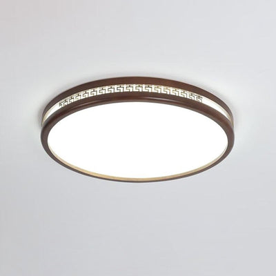 Traditional Chinese Wood Acrylic Round LED Flush Mount Ceiling Light For Living Room