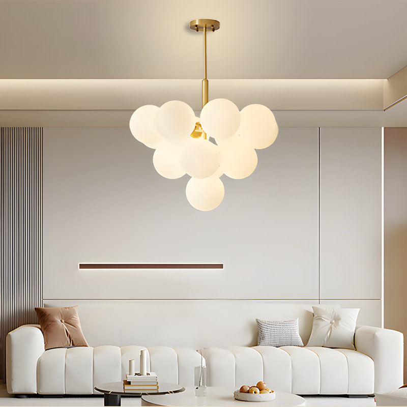 Traditional French Iron Glass Bubble Round 5/13 Light Chandelier For Living Room