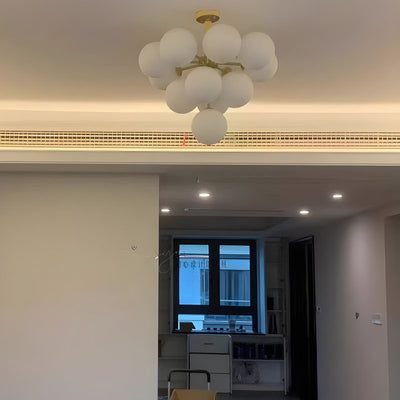 Traditional French Iron Glass Bubble Round 5/13 Light Chandelier For Living Room