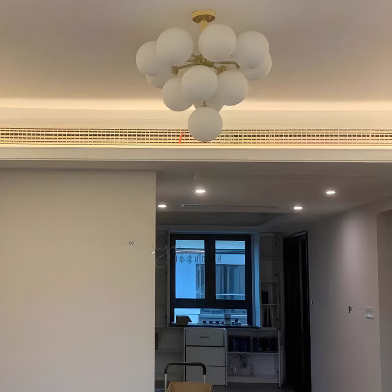 Traditional French Iron Glass Bubble Round 5/13 Light Chandelier For Living Room