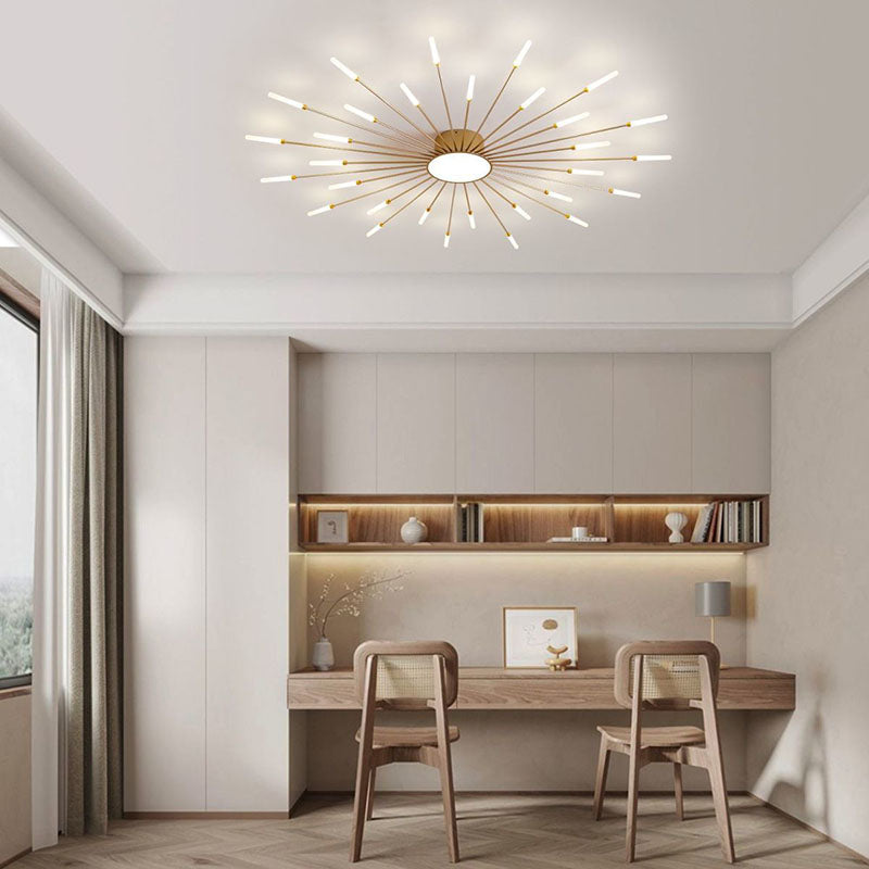 Contemporary Nordic Iron Aluminum Acrylic Round LED Semi-Flush Mount Ceiling Light For Living Room