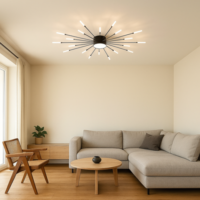 Contemporary Nordic Iron Aluminum Acrylic Round LED Semi-Flush Mount Ceiling Light For Living Room