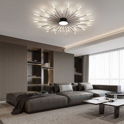 Contemporary Nordic Iron Aluminum Acrylic Round LED Semi-Flush Mount Ceiling Light For Living Room