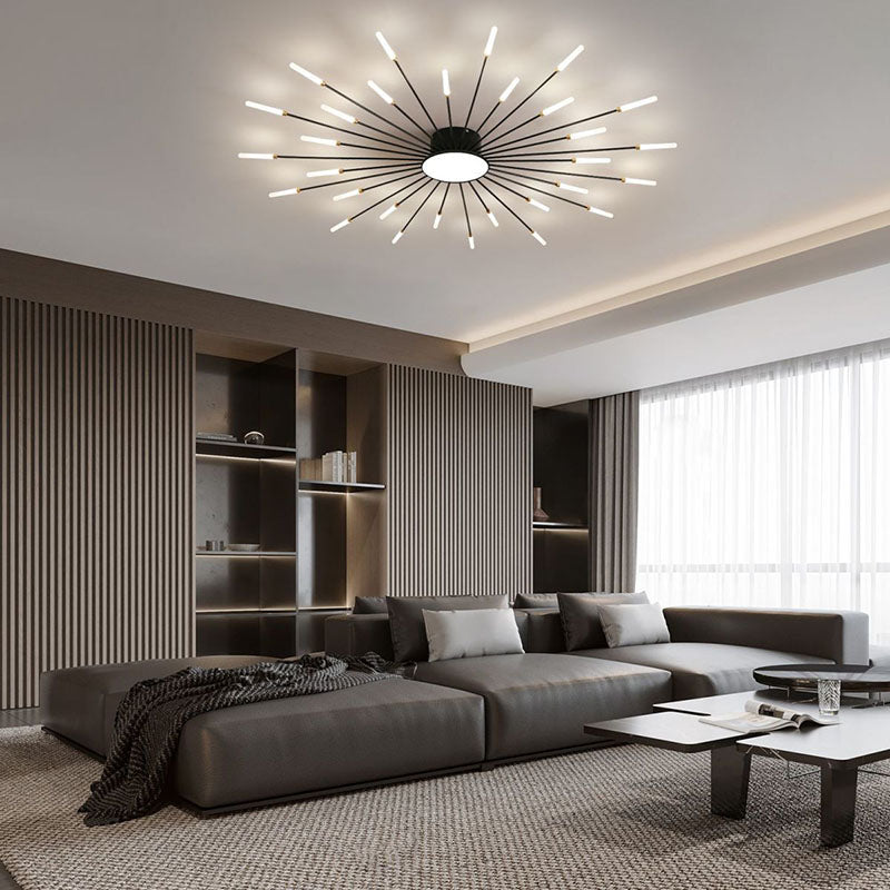 Contemporary Nordic Iron Aluminum Acrylic Round LED Semi-Flush Mount Ceiling Light For Living Room