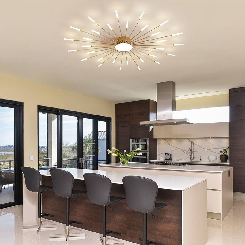 Contemporary Nordic Iron Aluminum Acrylic Round LED Semi-Flush Mount Ceiling Light For Living Room
