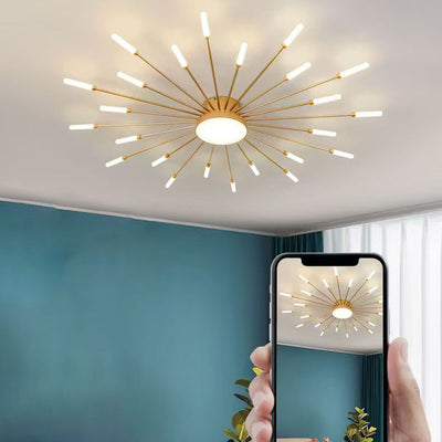 Contemporary Nordic Iron Aluminum Acrylic Round LED Semi-Flush Mount Ceiling Light For Living Room
