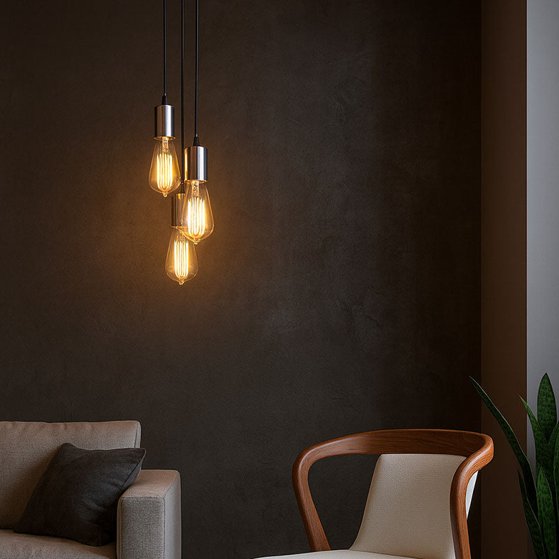 Lámpara de araña lineal de vidrio de hierro retro contemporáneo de 3 luces para sala de estar 