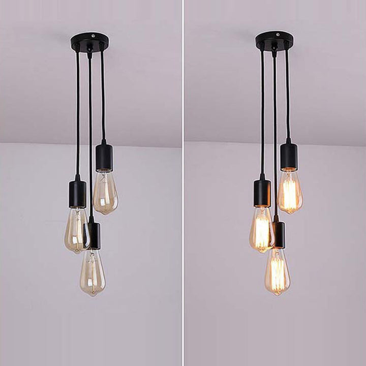 Lámpara de araña lineal de vidrio de hierro retro contemporáneo de 3 luces para sala de estar 