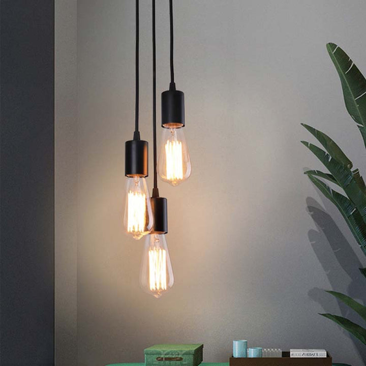 Lámpara de araña lineal de vidrio de hierro retro contemporáneo de 3 luces para sala de estar 