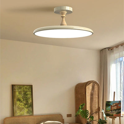 Contemporary Retro Iron PVC Round LED Semi-Flush Mount Ceiling Light For Bedroom