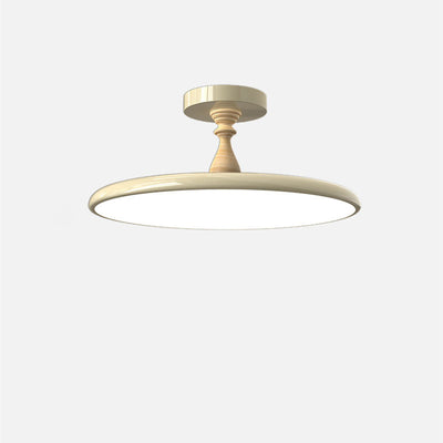 Contemporary Retro Iron PVC Round LED Semi-Flush Mount Ceiling Light For Bedroom