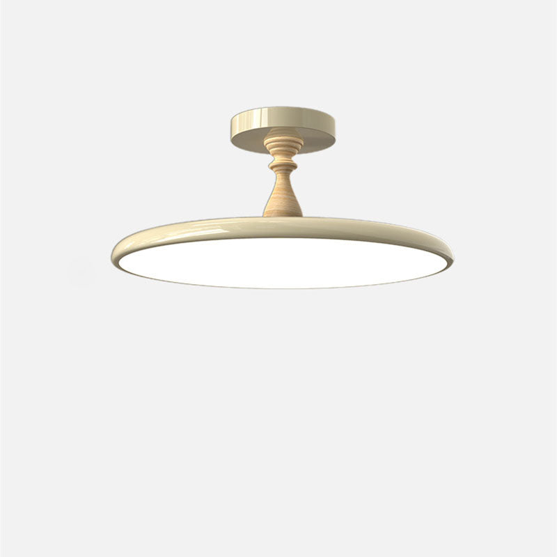 Contemporary Retro Iron PVC Round LED Semi-Flush Mount Ceiling Light For Bedroom