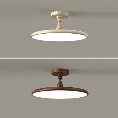 Contemporary Retro Iron PVC Round LED Semi-Flush Mount Ceiling Light For Bedroom