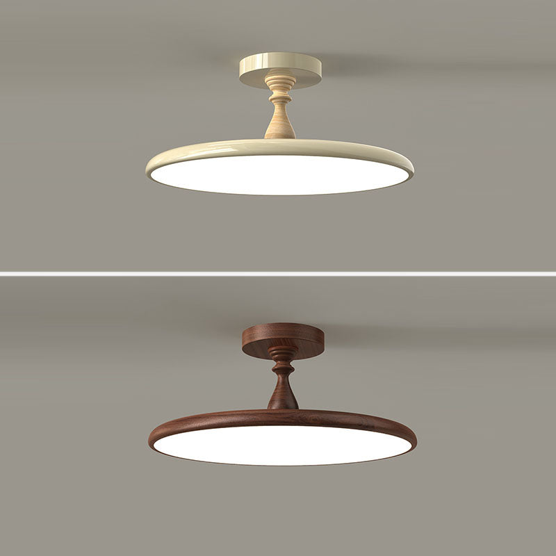 Contemporary Retro Iron PVC Round LED Semi-Flush Mount Ceiling Light For Bedroom