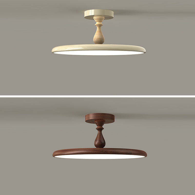 Contemporary Retro Iron PVC Round LED Semi-Flush Mount Ceiling Light For Bedroom