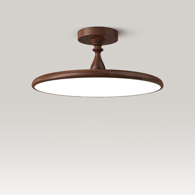 Contemporary Retro Iron PVC Round LED Semi-Flush Mount Ceiling Light For Bedroom