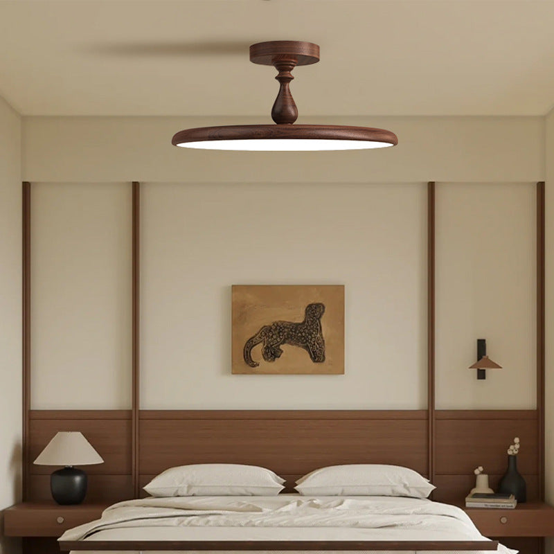 Contemporary Retro Iron PVC Round LED Semi-Flush Mount Ceiling Light For Bedroom