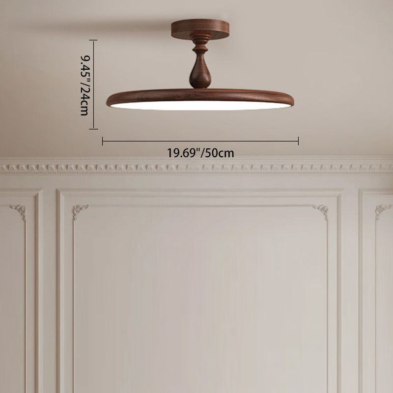 Contemporary Retro Iron PVC Round LED Semi-Flush Mount Ceiling Light For Bedroom