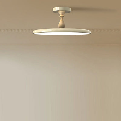 Contemporary Retro Iron PVC Round LED Semi-Flush Mount Ceiling Light For Bedroom