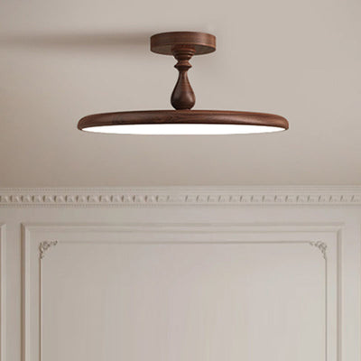 Contemporary Retro Iron PVC Round LED Semi-Flush Mount Ceiling Light For Bedroom