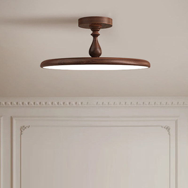 Contemporary Retro Iron PVC Round LED Semi-Flush Mount Ceiling Light For Bedroom